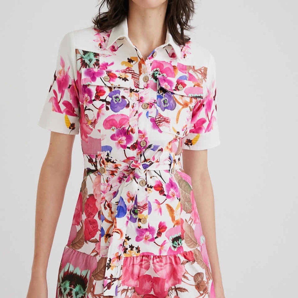NWT Desigual M Christian Lacroix Floral Pink Shirt Dress Small